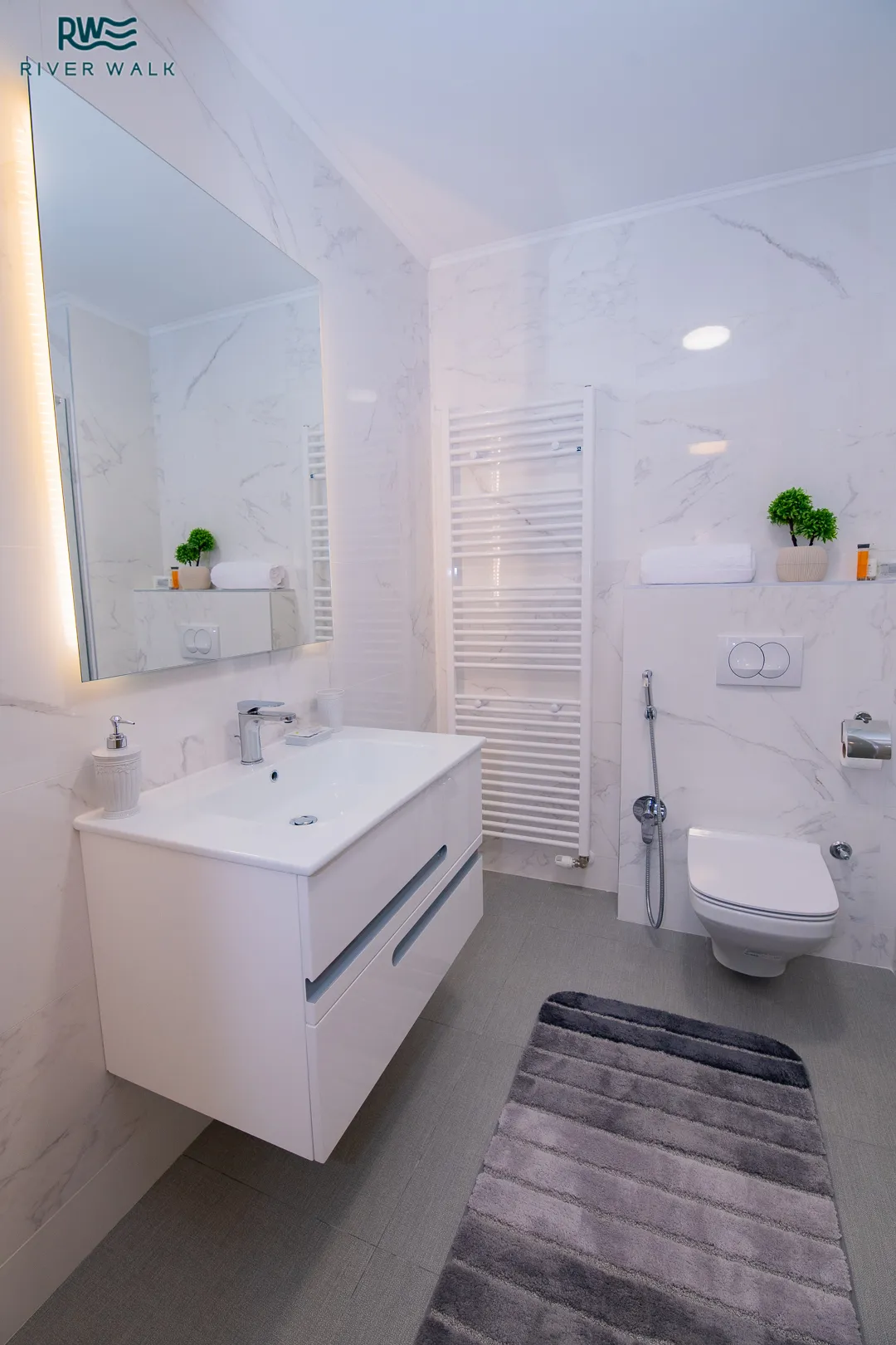 Desk and mirror in a River Walk apartment